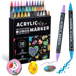 اقلام ماركر اكريليك 36 لون راسين لجميع الاسطح برأس دقيق ورأس نقطي 